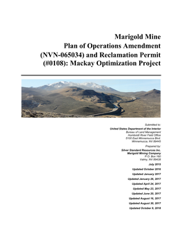Marigold Mine- Plan of Operations Amendment (NVN-065034) and Reclamation Permit (#0108): Mackay Optimization Project