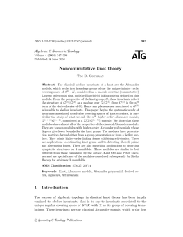 Noncommutative Knot Theory 1 Introduction