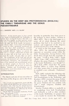 Studies on the Deep Sea Protobranchia (Bivalvia);' the Family Tindariidae and the Genus Pseudotindaria