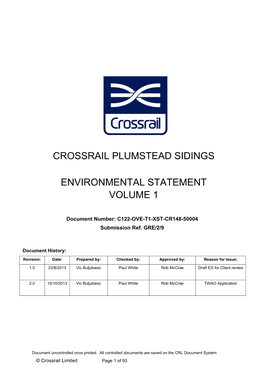 Crossrail Plumstead Sidings Environmental Statement Volume 1