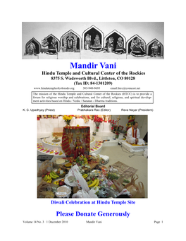 Mandir Vani Hindu Temple and Cultural Center of the Rockies 8375 S