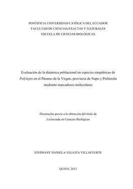 Evaluación De La Dinámica Poblacional En Especies Simpátricas De Polylepis En El Páramo De La Virgen, Provincia De Napo Y Pichincha Mediante Marcadores Moleculares