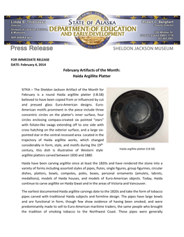 February 2014 Artifact of the Month Argillite Platter Article