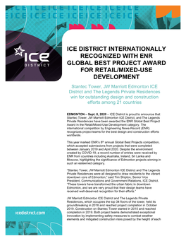 Ice District Internationally Recognized with Enr Global Best Project Award for Retail/Mixed-Use Development