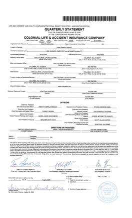 62049 COLONIAL LIFE & ACCIDENT INSURANCE COMPANY Printbooks Statement