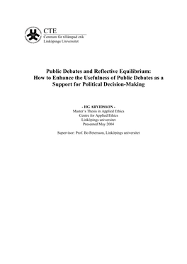 Public Debates and Reflective Equilibrium: How to Enhance the Usefulness of Public Debates As a Support for Political Decision-Making