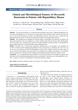 Clinical and Microbiological Features of Shewanella Bacteremia in Patients with Hepatobiliary Disease