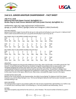 71St U.S. JUNIOR AMATEUR CHAMPIONSHIP – FACT SHEET