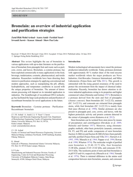 Bromelain: an Overview of Industrial Application and Purification Strategies