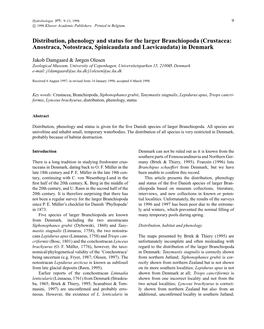 Distribution, Phenology and Status for the Larger Branchiopoda (Crustacea: Anostraca, Notostraca, Spinicaudata and Laevicaudata) in Denmark