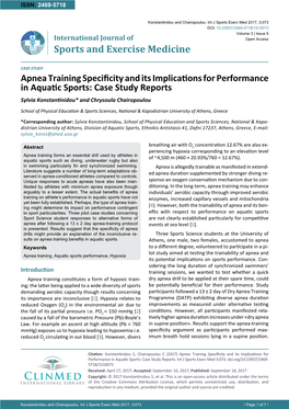 Apnea Training Specificity and Its Implications for Performance in Aquatic Sports: Case Study Reports Sylvia Konstantinidou* and Chrysoula Chairopoulou