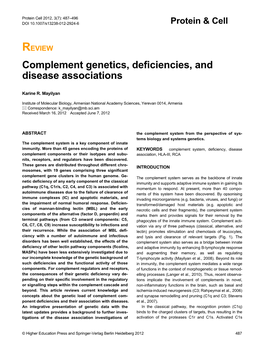 Complement Genetics, Deficiencies, and Disease Associations