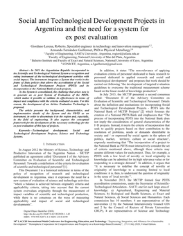 Social and Technological Development Projects in Argentina and the Need for a System for Ex Post Evaluation