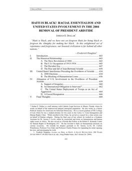 Haiti Is Black! Racial Essentialism and United States Involvement in the 2004 Removal of President Aristide