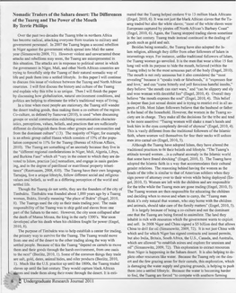 Nomadic Traders of the Sahara Desert: the Differences of the Tuareg and the Power of the Mouth by Terrie Phillips I Undergraduat