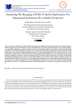 Examining the Ravaging COVID-19 and Its Implications for Educational Institutions on a Global Perspective