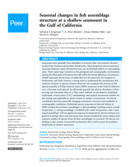 Seasonal Changes in Fish Assemblage Structure at a Shallow Seamount In