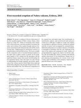 First Recorded Eruption of Nabro Volcano, Eritrea, 2011