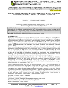 Further Additions to the Scapigerous Impatiens of Kerala with Notes on Its Ecological Peculiarities and Conservation Status