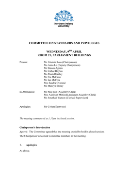 Committee on Standards and Privileges Wednesday, 9