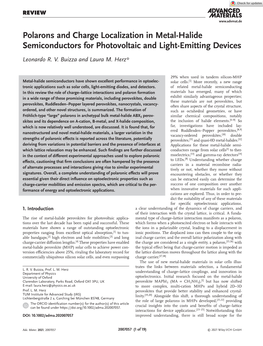 Polarons and Charge Localization in Metal‐Halide Semiconductors for Photovoltaic and Light‐Emitting Devices