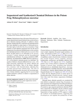 Sequestered and Synthesized Chemical Defenses in the Poison Frog Melanophryniscus Moreirae