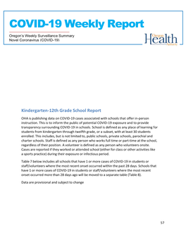 COVID-19 Weekly Outbreak Report