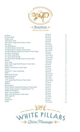 Bourbon & Whiskey Scotch List