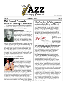 27Th Annual Pensacola Jazzfest Line-Up Announced