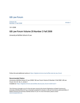 UB Law Forum Volume 20 Number 2 Fall 2008