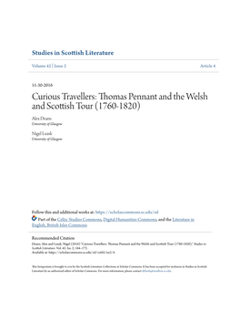 Curious Travellers: Thomas Pennant and the Welsh and Scottish Tour (1760-1820) Alex Deans University of Glasgow