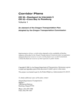 Corridor Plans OR 38-Reedsport to Interstate 5 OR 42-400S Bay to Roseburg Volume 1