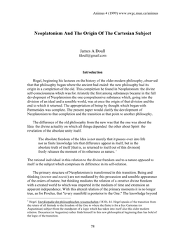 James Doull, Neoplatonism and the Origin of the Cartesian Subject