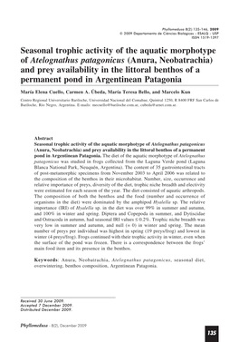 Seasonal Trophic Activity of the Aquatic Morphotype of Atelognathus Patagonicus