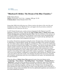 "Bluebeard's Brides: the Dream of the Blue Chamber,"