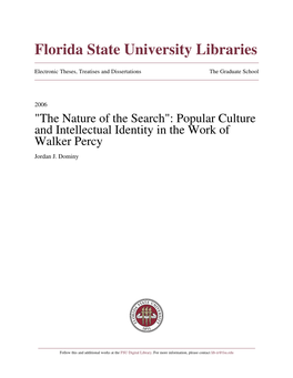 Popular Culture and Intellectual Identity in the Work of Walker Percy Jordan J