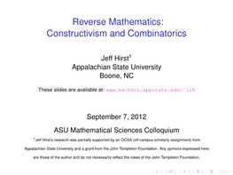 Reverse Mathematics: Constructivism and Combinatorics