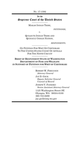 Brief of Respondent Washington State Department of Fish and Wildlife in Support