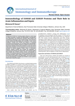 Immunobiology of S100A8 and S100A9 Proteins and Their Role in Acute Inflammation and Sepsis Mohamed El Gazzar*