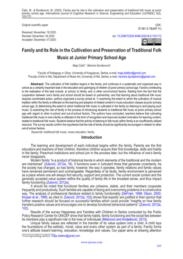 Family and Its Role in the Cultivation and Preservation of Traditional Folk