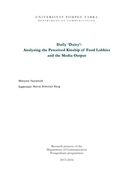 Dairy’: Analysing the Perceived Kinship of Food Lobbies and the Media Output