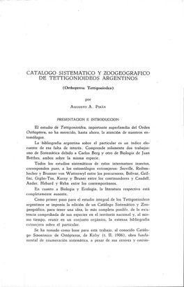 Catalogo Sistematico Y Zoogeografico De