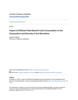 Impact of Different Plant-Based Foods Consumption on the Composition and Diversity of Gut Microbiota