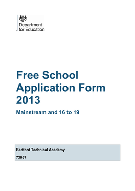 Free School Application Form 2013 Mainstream and 16 to 19