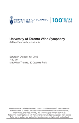 University of Toronto Wind Symphony Jeffrey Reynolds, Conductor