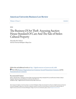 The Business of Art Theft: Assessing Auction House Standard of Care and the Sale of Stolen Cultural Property