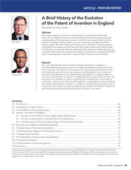 A Brief History of the Evolution of the Patent of Invention in England Peter Wells and Tilaye Terrefe*