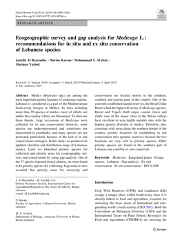 Ecogeographic Survey and Gap Analysis for Medicago L.: Recommendations for in Situ and Ex Situ Conservation of Lebanese Species