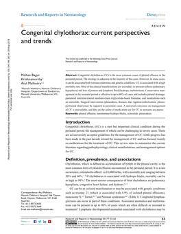 Congenital Chylothorax Open Access to Scientific and Medical Research DOI