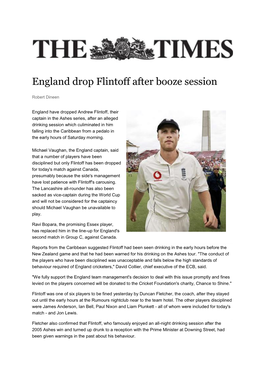 England Drop Flintoff After Booze Session